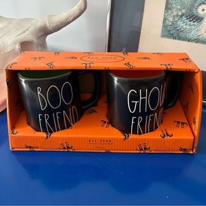 Rae Dunn Boo Friend Ghoul Friend Halloween Green Orange and Black Mug Set